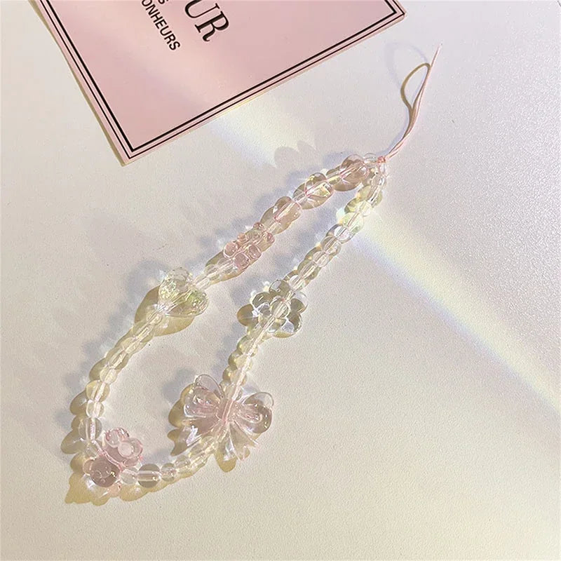 Korean Pink Bear Butterfly Phone Strap Lanyard Keychain Charm Phone Strap Keychain Richie's