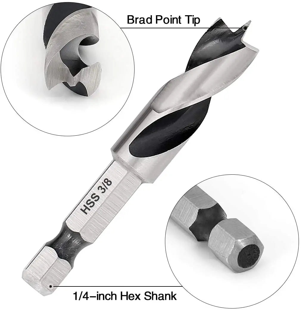 6-Pc HSS Brad Point Stubby Drill Bit Set – 1/4" Hex Shank Wood Drill Bit Set Richie's