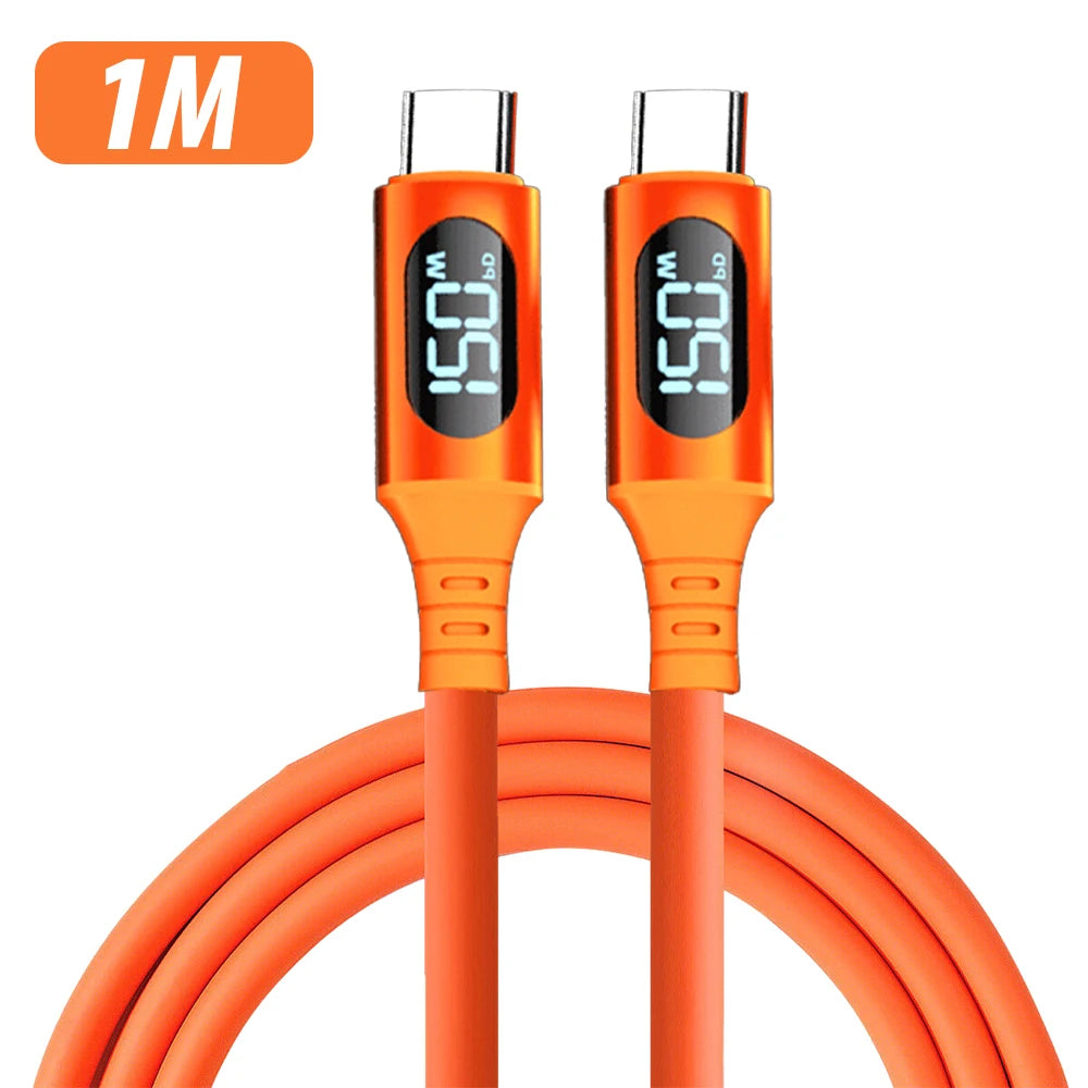 FUCHU 120W USB-C Fast Charging Cable with Digital Display | 1m/2m USB-C Charging Cable Richie's Orange-1M