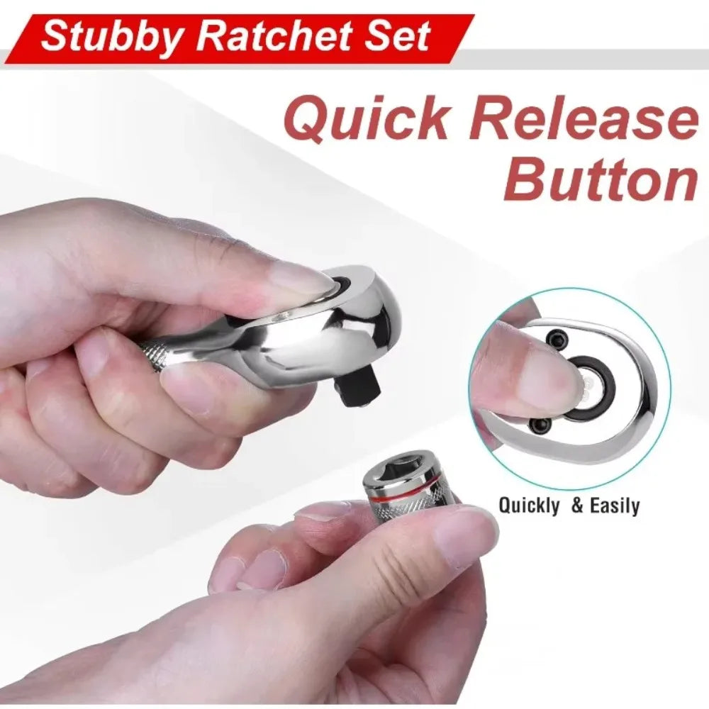 TOTNEND 72-Tooth Stubby Ratchet Set 1/4 3/8 1/2" Drive Ratchet Wrench Set Richie's