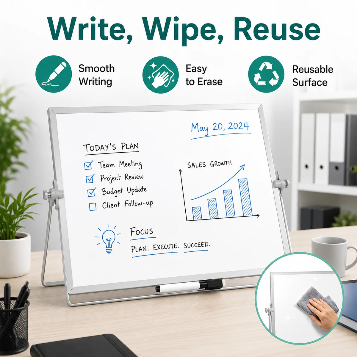 Foldable Double-Sided Desktop Whiteboard with Adjustable Stand Desktop Whiteboard Richie's Default Title
