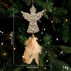 Christmas Feather Pendant Ornament – Gold Snowflake & Elk Decor Christmas Tree Ornament Richie's Gold-Angel
