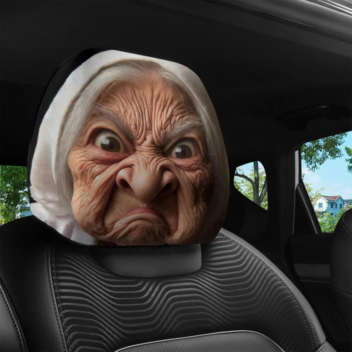 Funny Granny Face Car Headrest Covers – 2Pcs Elastic Washable Car Headrest Cover Richie's Default Title