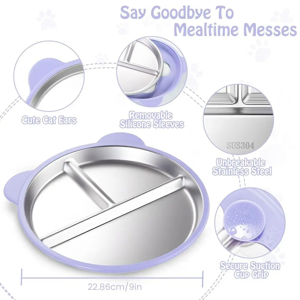 Stainless Steel Toddler Divided Plate with Silicone Suction Base Toddler Divided Plate Richie's