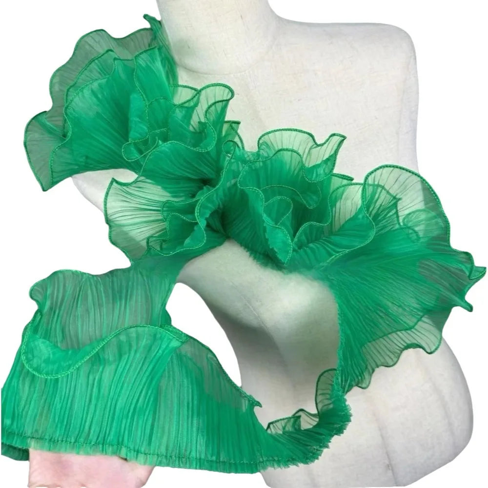 1 Yard Pleated Ruffle Fabric – Double Layer Mermaid Lace Organza Pleated Lace Fabric Richie's Dark Green Length 1 Yard
