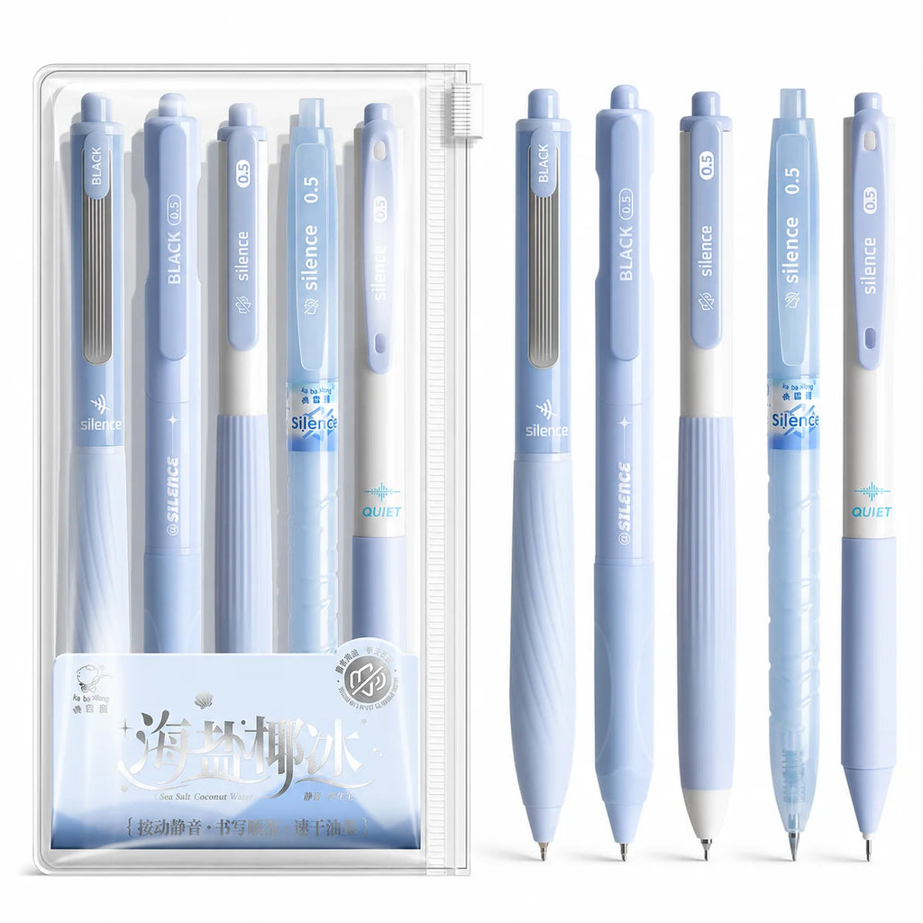 Silent Retractable Gel Pens 5-Pack | 0.5mm Black Ink Click Pens Retractable Gel Pens Richie's