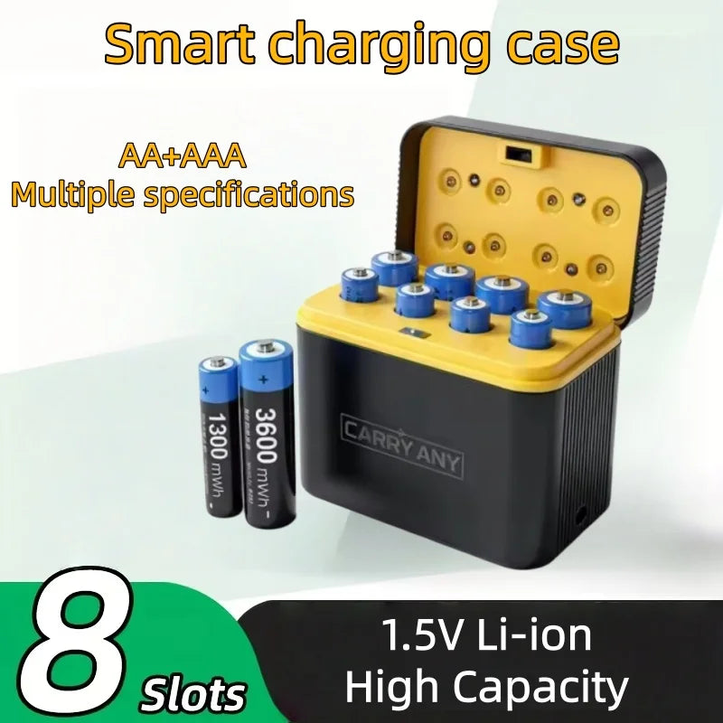 8-Slot USB-C Smart Fast Charger Case for AA AAA Li-ion Batteries Battery Charger Case Richie's