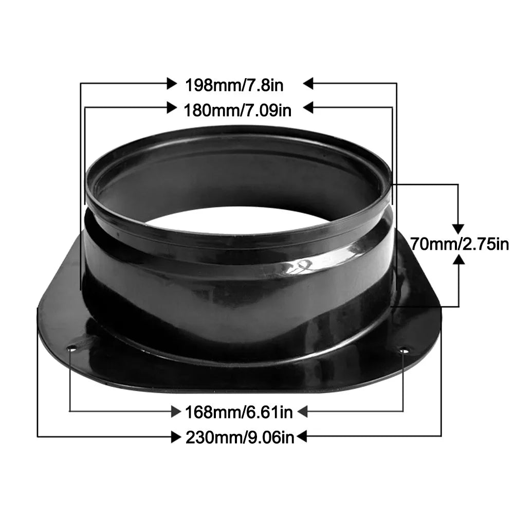Plastic Vent Pipe Adapter Flange Connector | Wall-Mount Ducting Vent Pipe Adapter Richie's Black-200mm