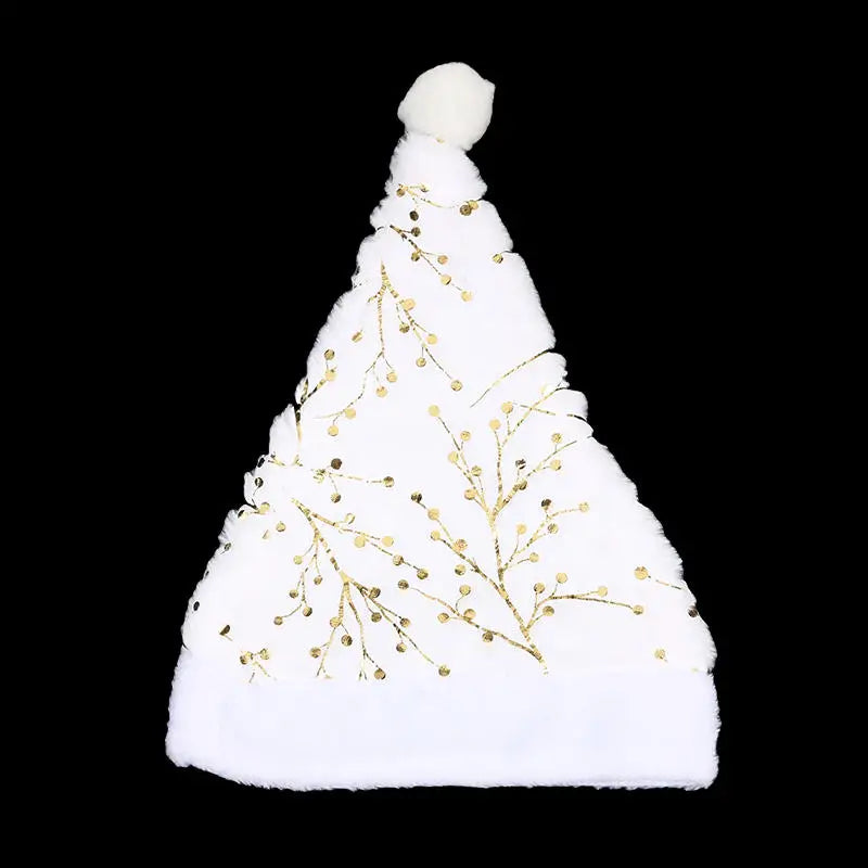 White Plush Santa Hat Gold Silver Sequin Snowflake Christmas Cap Christmas Santa Hat Richie's Golden Branch One Size