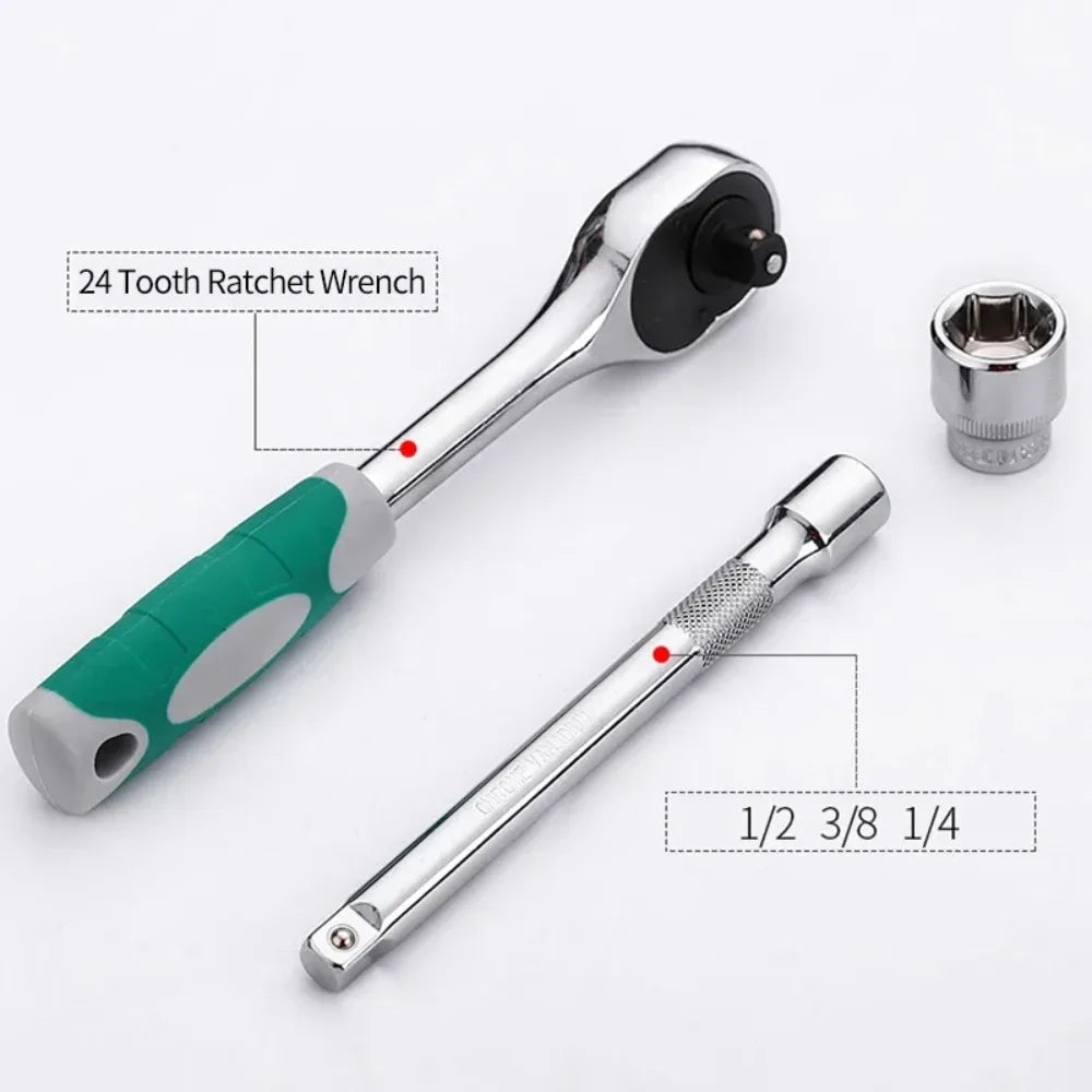 12-Piece Ratchet Wrench Socket Set 1/4 3/8 1/2 Drive – Cr-V Steel Ratchet Socket Set Richie's