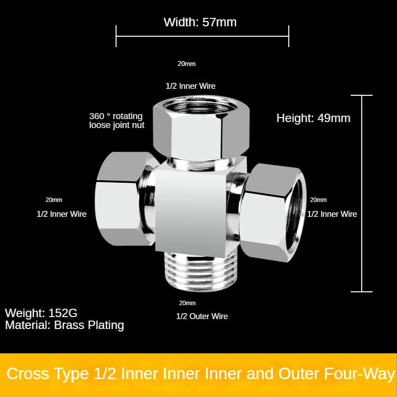 1/2" All-Brass Three-Way Faucet Splitter | 1-In-2-Out Fitting Brass Pipe Fitting Richie's 14