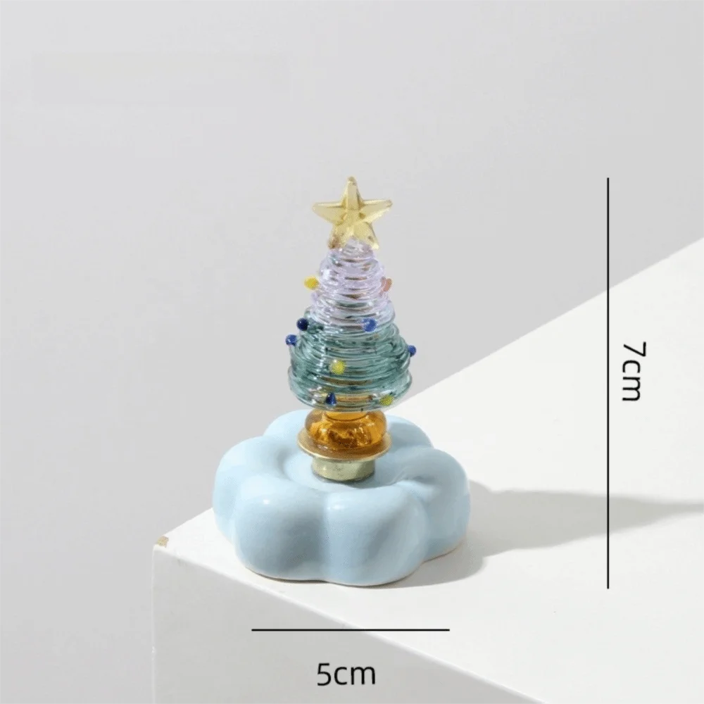 Glass Christmas Tree Figurine with Rotating Ceramic Base | Mini Christmas Figurine Richie's Purple And Teal