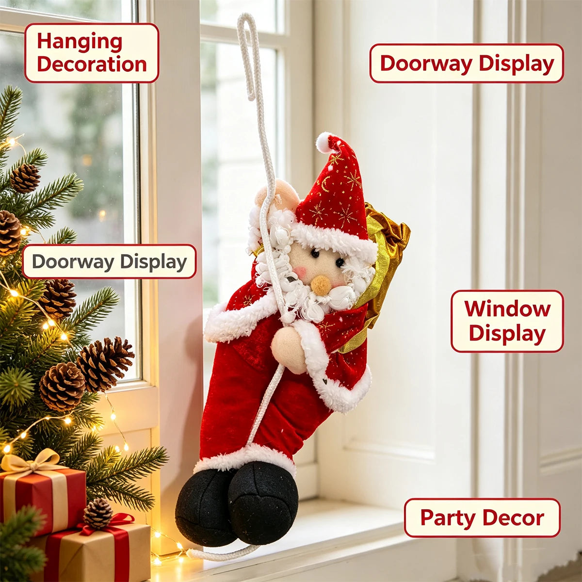 Santa Claus Climbing Rope Doll Christmas Ornament – Red Christmas Ornament Richie's Red