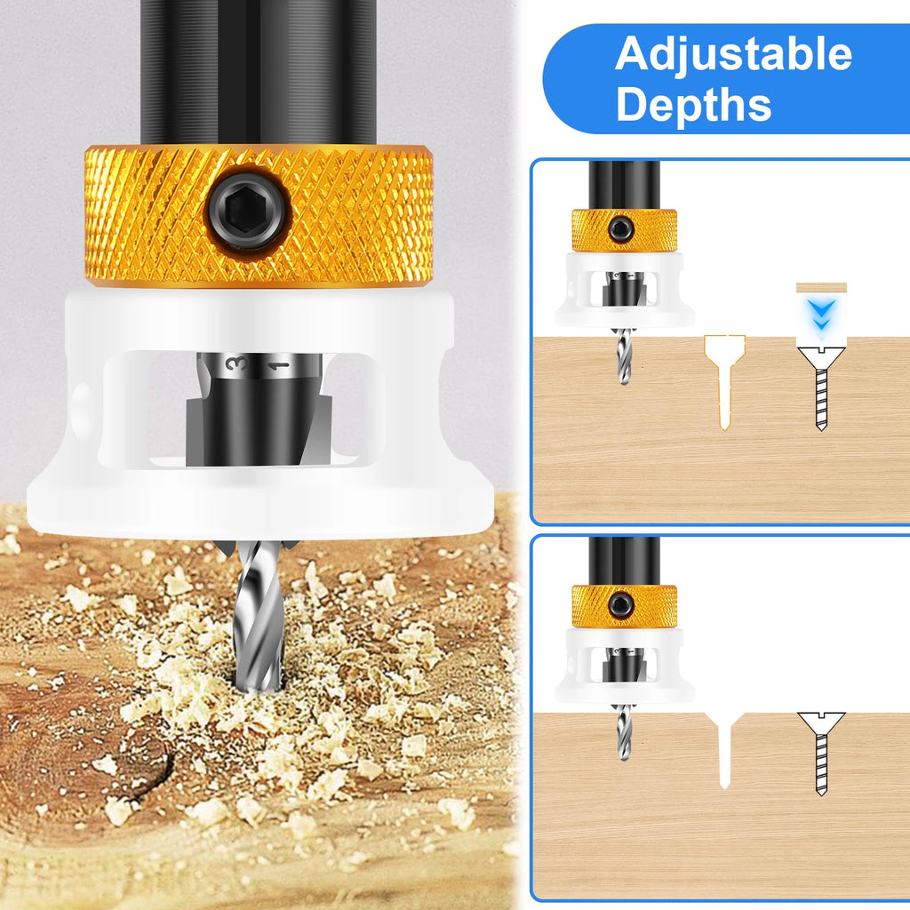 Countersink Drill Bit Set – 4 Sizes, Adjustable Depth Stop Countersink Drill Set Richie's