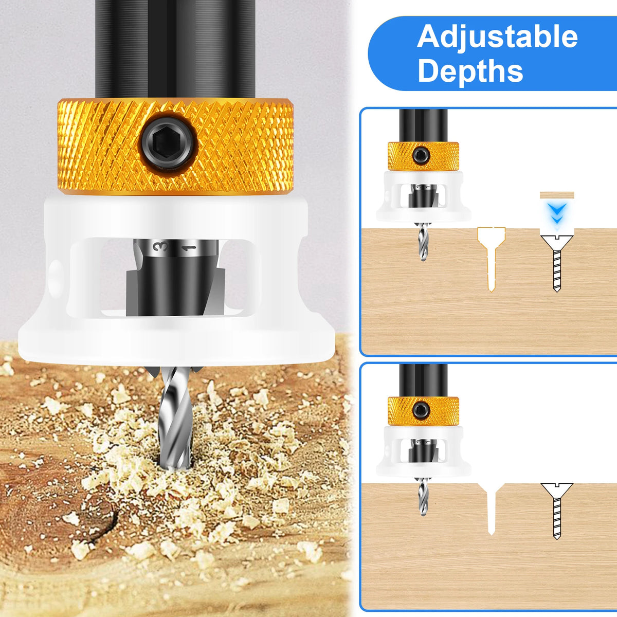 Countersink Drill Bit Set – 4 Sizes, Adjustable Depth Stop Countersink Drill Set Richie's