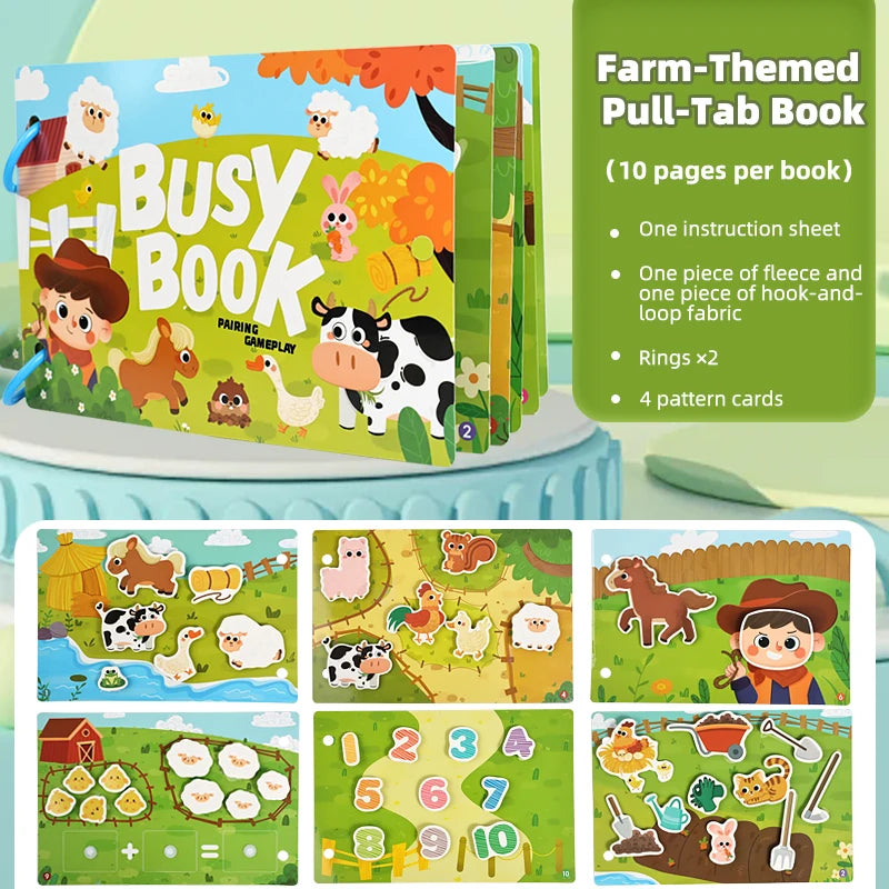 Toddler Busy Book Learning Toy – Farm, Dinosaur & Vehicles Educational Busy Book Richie's Bq-0022-Farm
