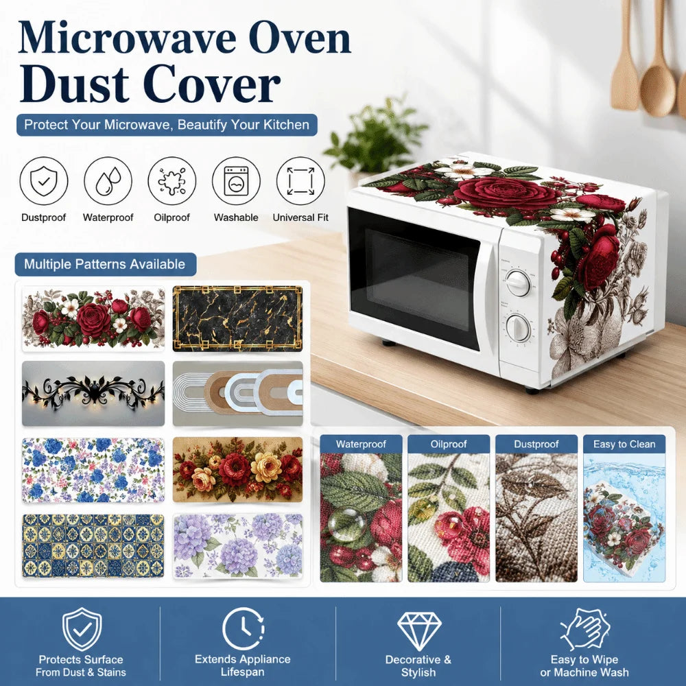 Floral Microwave Cover Waterproof Dust Protector Mat | Polyester Appliance Dust Cover Richie's