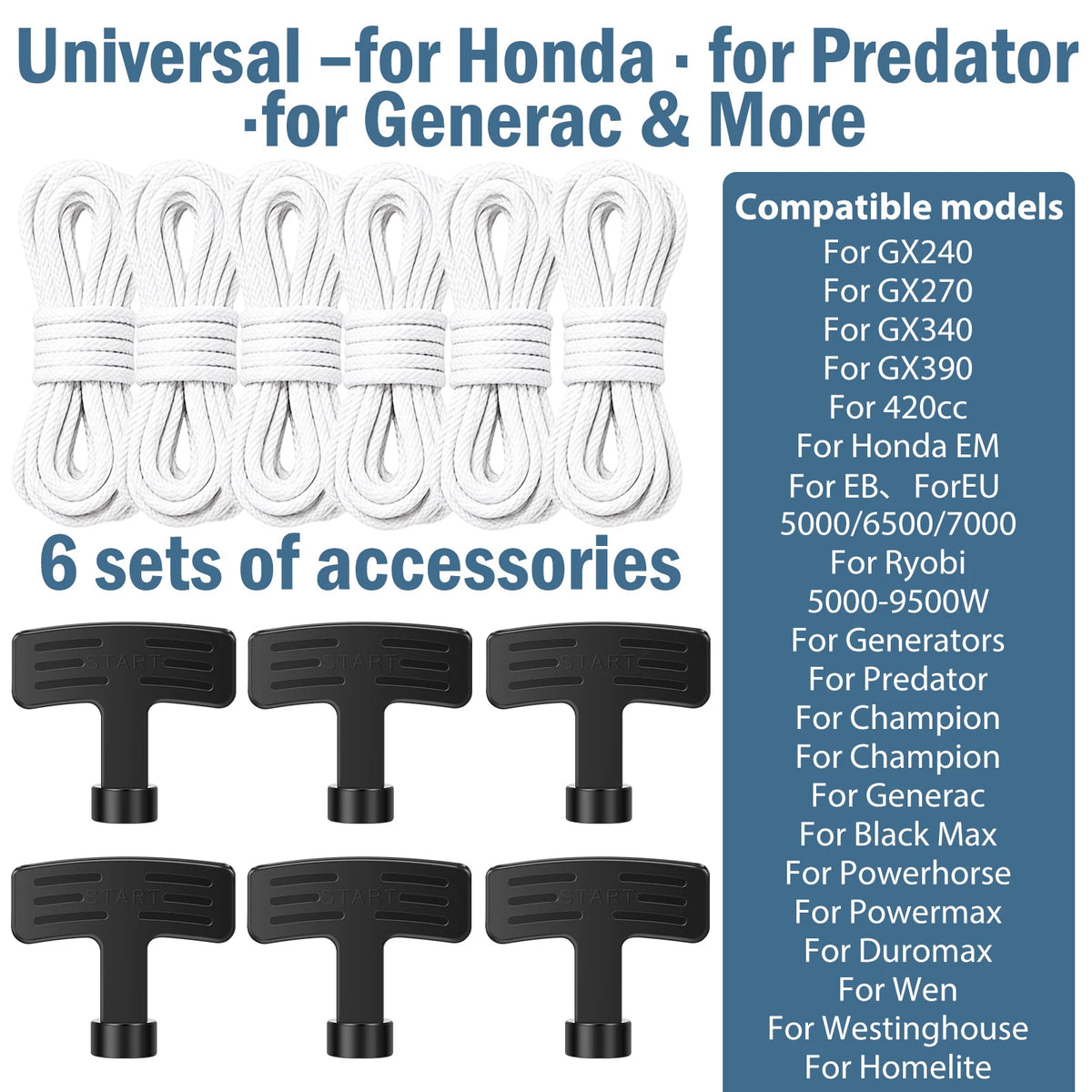 Recoil Starter Rope & Handle Kit 4.5mm 6-Pack – GX240–GX390 Recoil Starter Kit Richie's