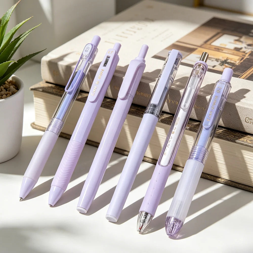 6-Pack Purple Aesthetic Gel Pens 0.5mm Fine Point Black Ink Gel Pen Set Richie's