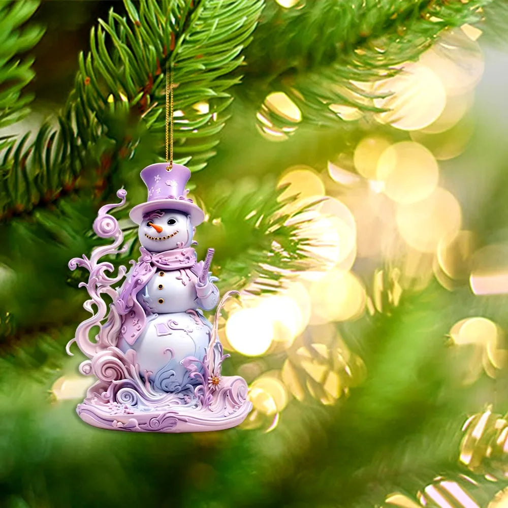 Pink Snowman 2D Acrylic Christmas Hanging Ornament Pendant Christmas Ornament Richie's