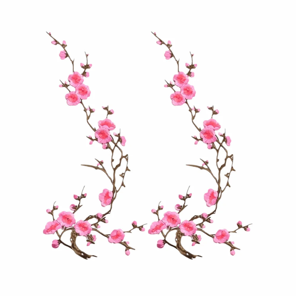 Cherry Blossom Iron-On Embroidery Patches – 2Pcs Floral Appliqué Embroidery Iron-On Patch Richie's Pink