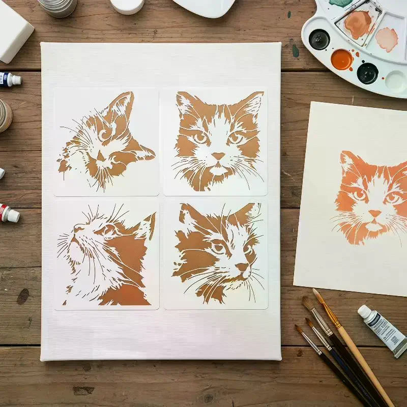 Reusable 4-Piece Cat Painting Stencils – Kids DIY Art Craft Art Stencil Set Richie's