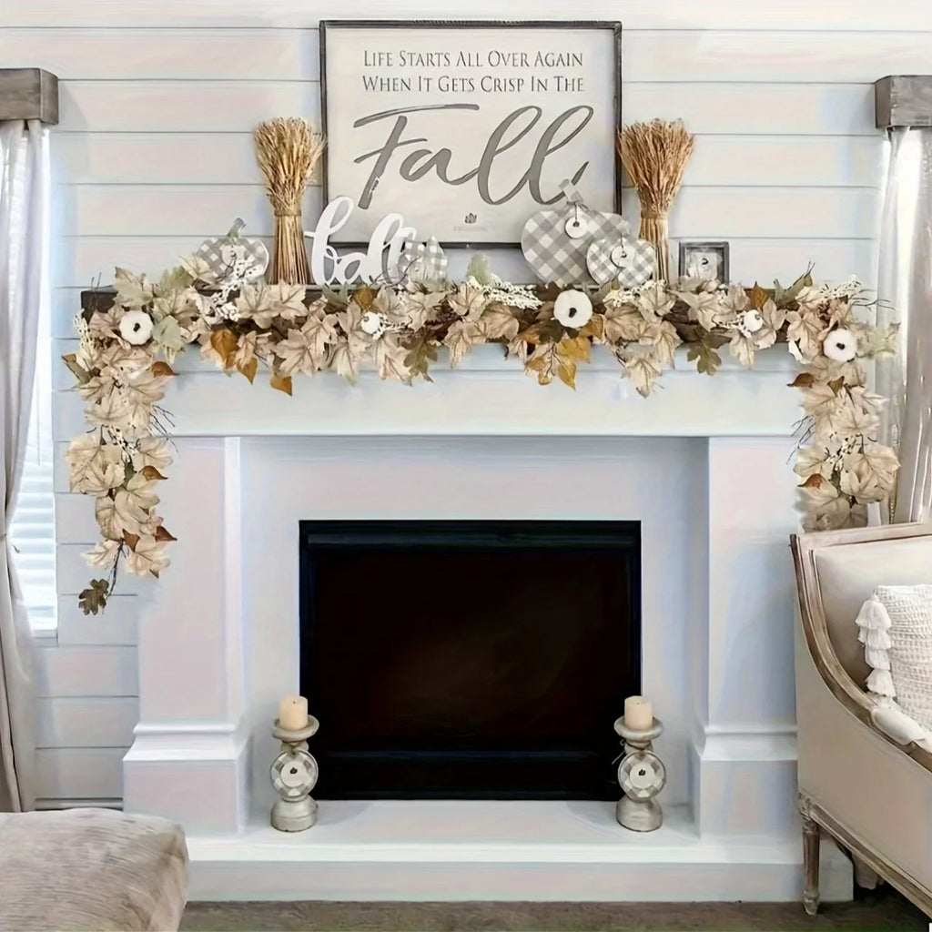 Autumn Maple Leaf & Pumpkin Wreath – Fall Holiday Wall Decor Seasonal Decorative Wreath Richie's