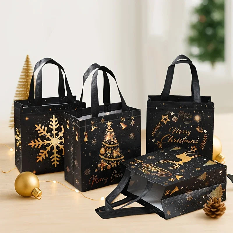 Black Gold Christmas Tote Bags Set of 4 | Xmas Gift Bags Christmas Gift Bags Richie's