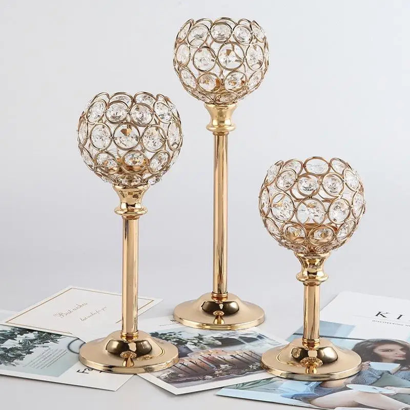 Gold Crystal Tealight Candle Holder – Festive Home Decor Candle Holder Richie's