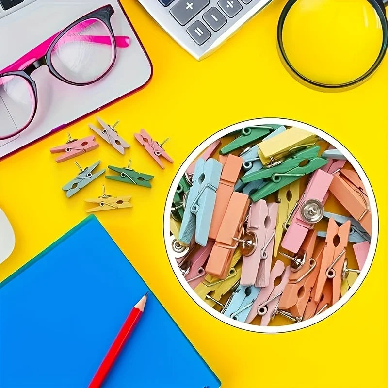 50pcs Pastel Push Pins with Wooden Clips – Colorful Thumb Tacks Decorative Push Pins Richie's