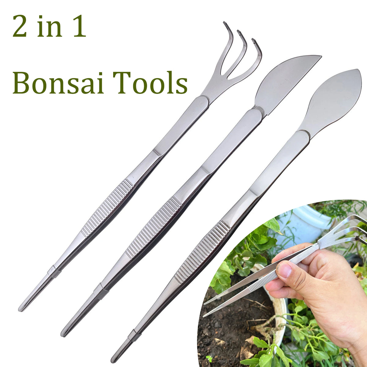 2-in-1 Bonsai Root Rake & Tweezers – 304 Stainless Steel Bonsai Garden Tool Richie's