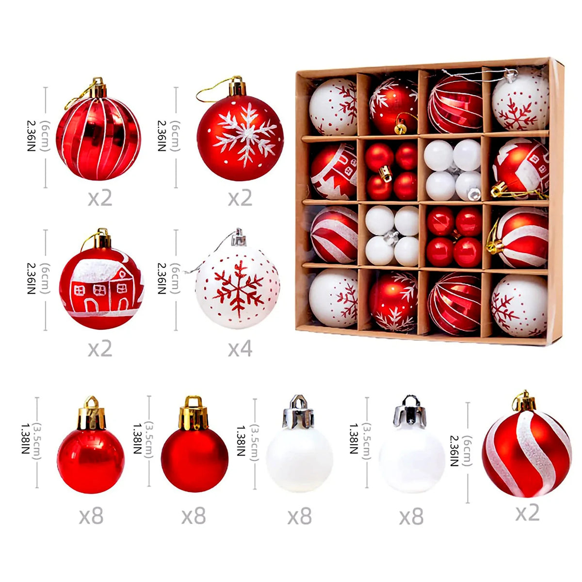 44 PCS Shatterproof Christmas Ornaments – Red White Gold Set Christmas Ornament Set Richie's WHITE