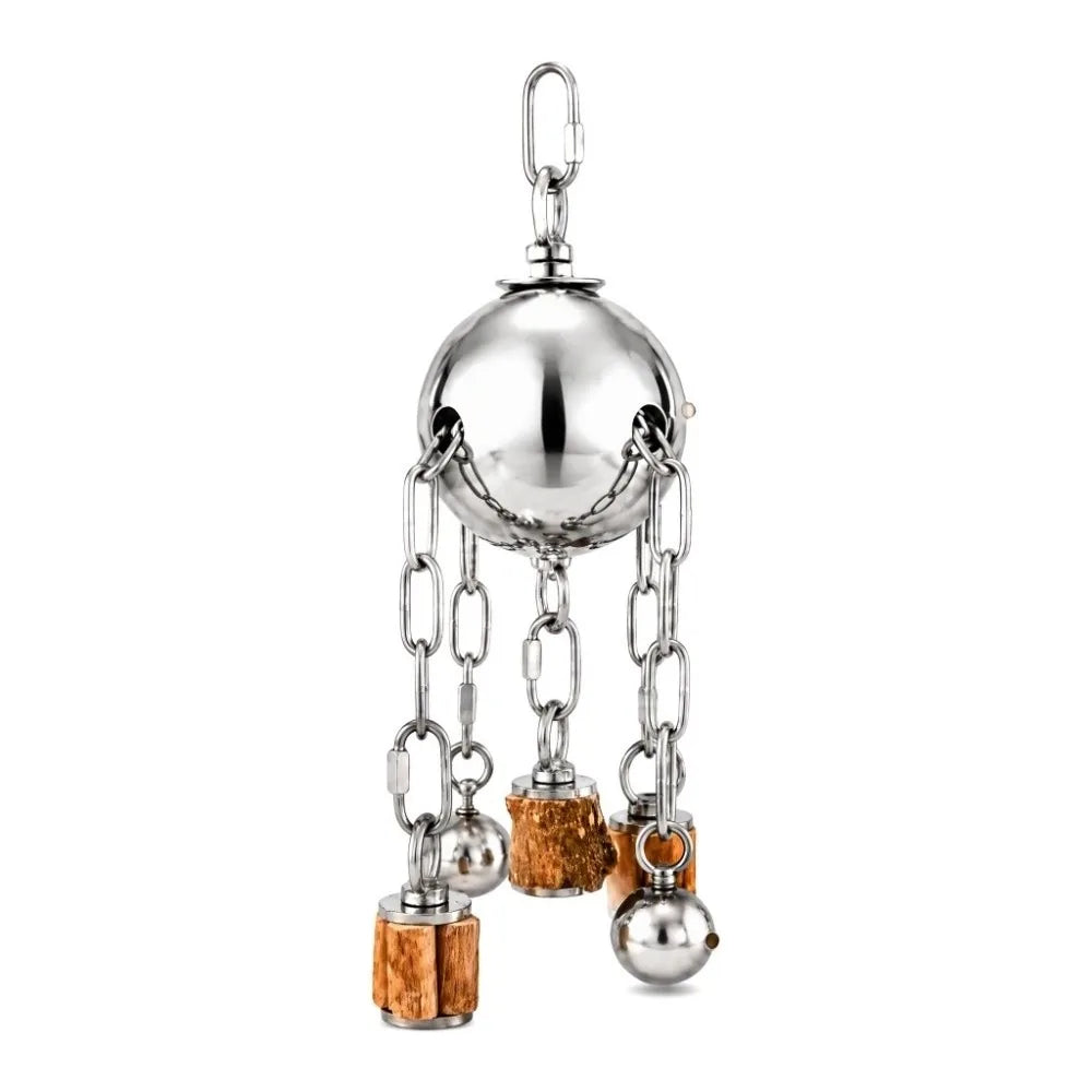 Stainless Steel Hanging Bell Parrot Chew Toy | Natural Wood Bird Chew Toy Richie's