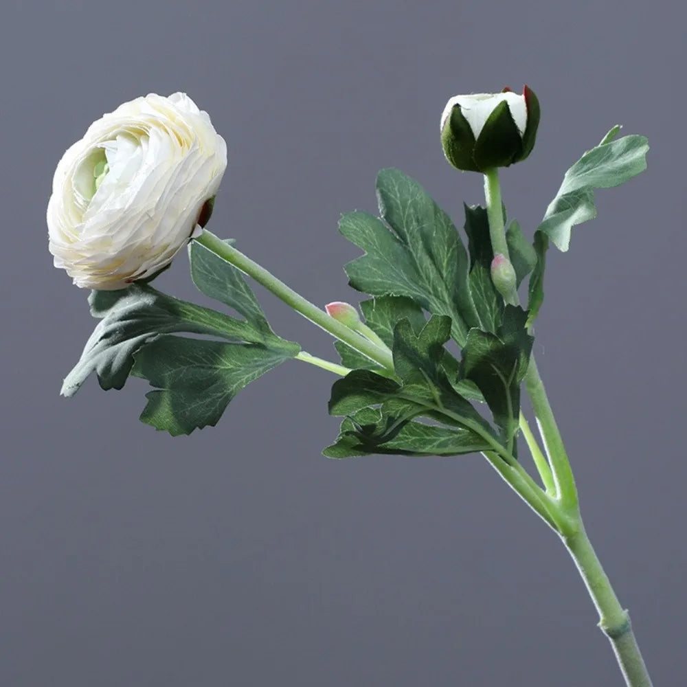 2-Head Artificial Silk Peony Flower Stem – Realistic Faux Bloom Artificial Silk Flower Richie's White