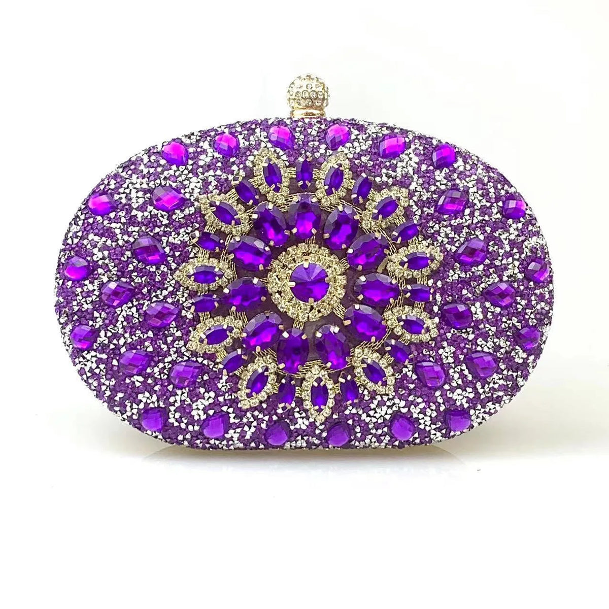 Flower Rhinestone Evening Clutch Bag with Chain – Prom & Wedding Evening Clutch Bag Richie's Purple 20x5x15cm