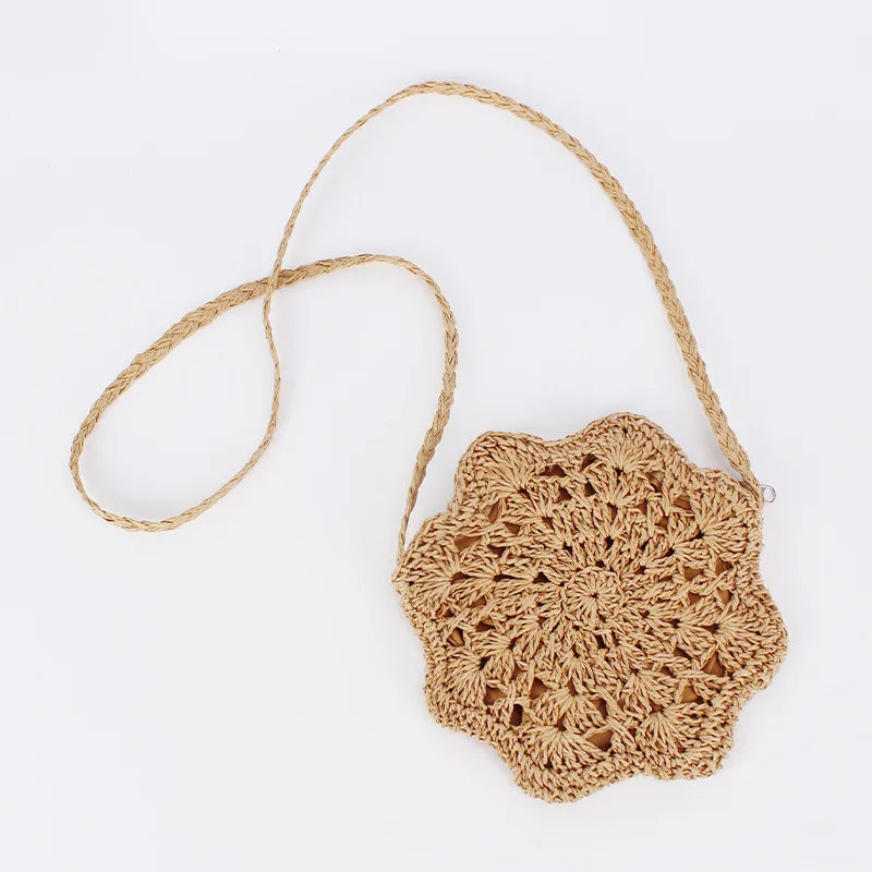 Handmade Woven Rattan Round Crossbody Bag – Boho Beach Bag Rattan Crossbody Bag Richie's brown