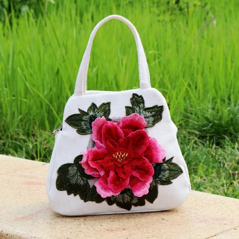 Ethnic Embroidered Floral Canvas Tote Handbag for Women Canvas Tote Handbag Richie's style1
