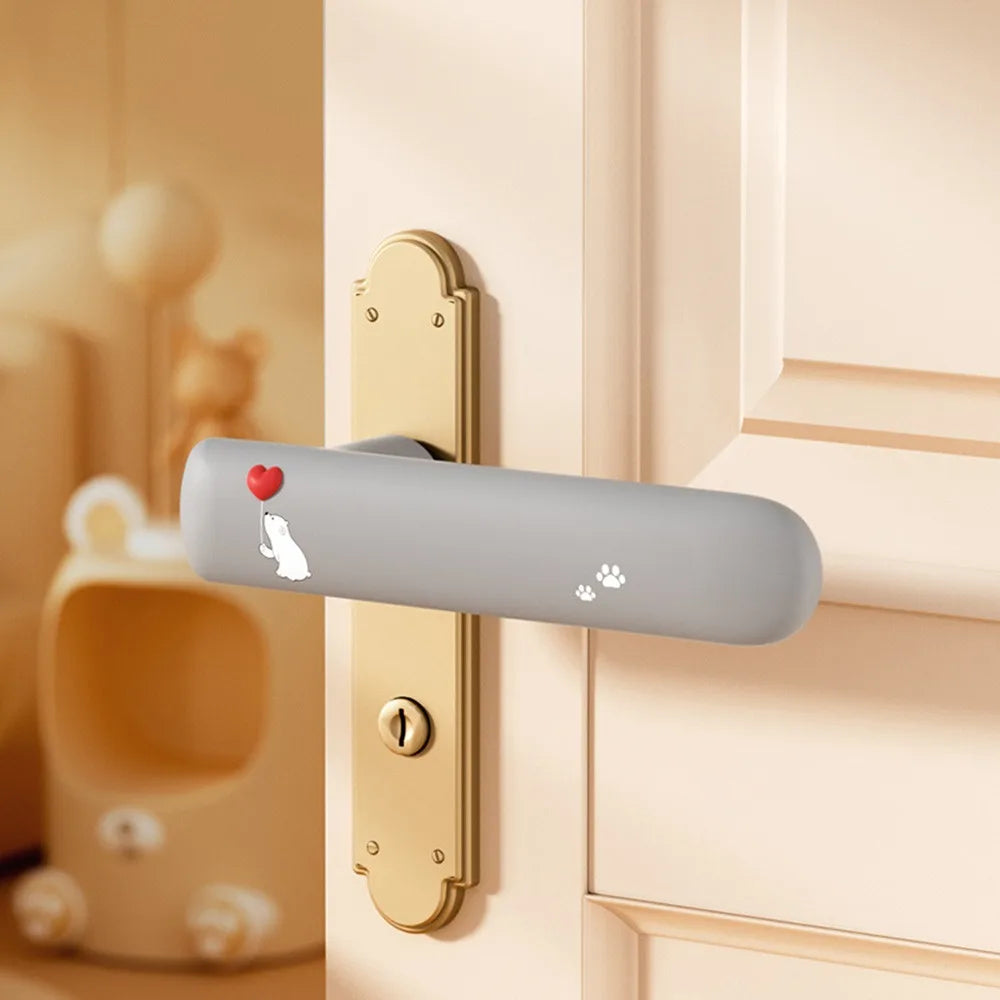 Cute Cat Silicone Door Knob Cover – Wall Protector Sleeve Door Knob Cover Richie's Grey-Right
