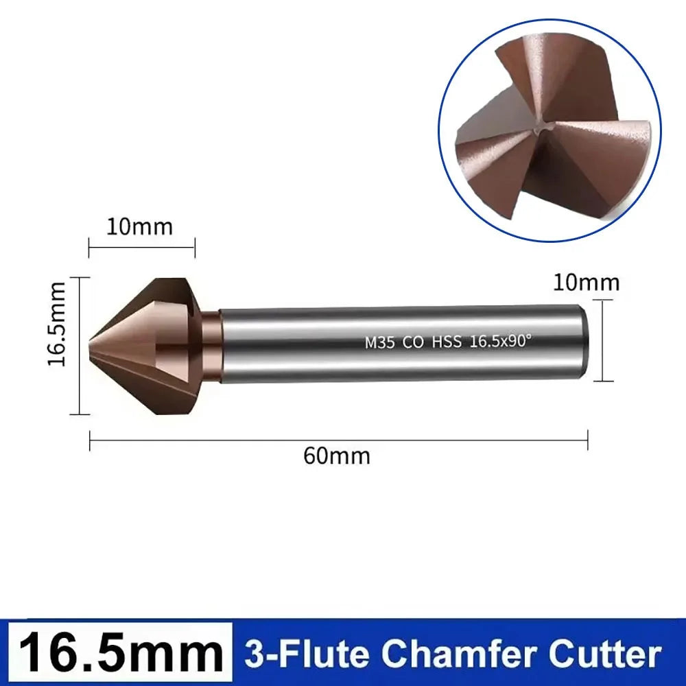 M35 Cobalt Countersink Drill Bit 3 Flutes 90° 6.3–40mm HSS Countersink Drill Bit Richie's 16.5mm
