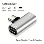90° USB-C Audio & Charging Splitter Adapter | 2-in-1 L-Shape USB-C Splitter Adapter Richie's Dual Type-C Silver