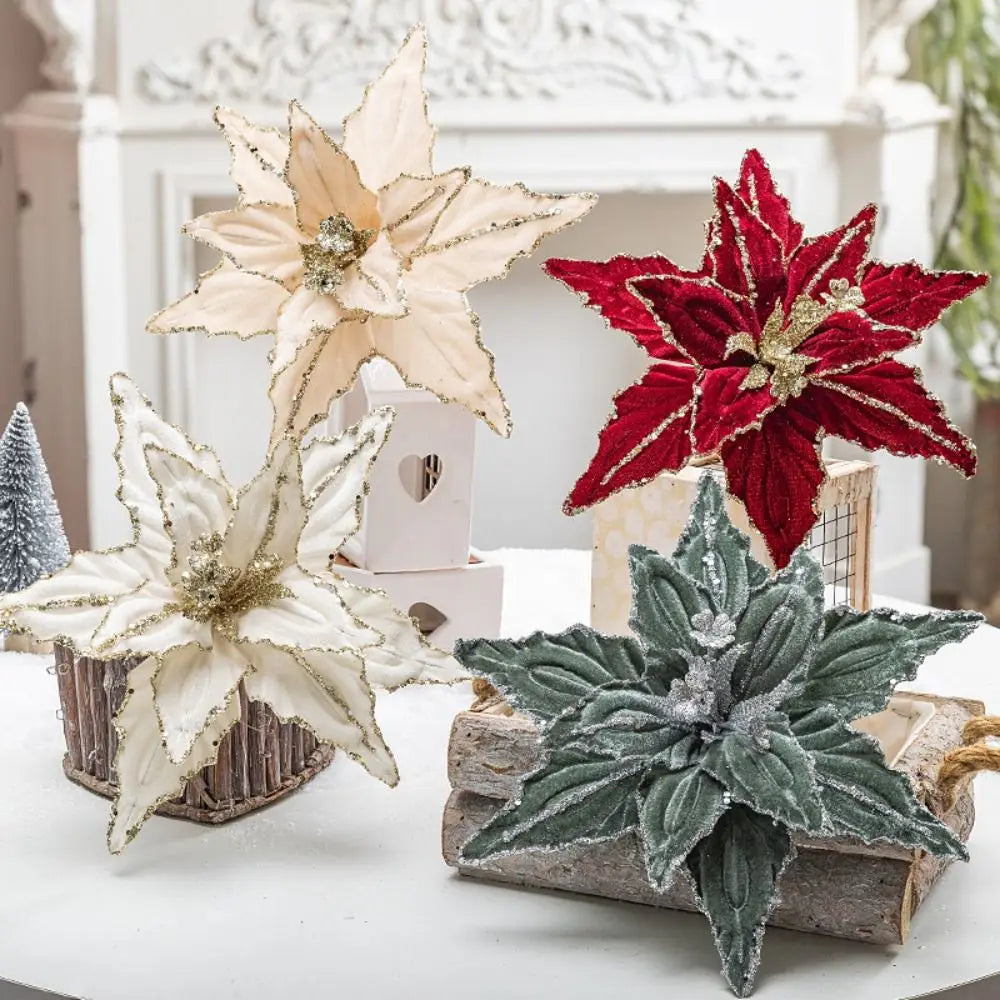 Glitter Poinsettia Artificial Christmas Flower 26cm Decoration Artificial Christmas Flower Richie's