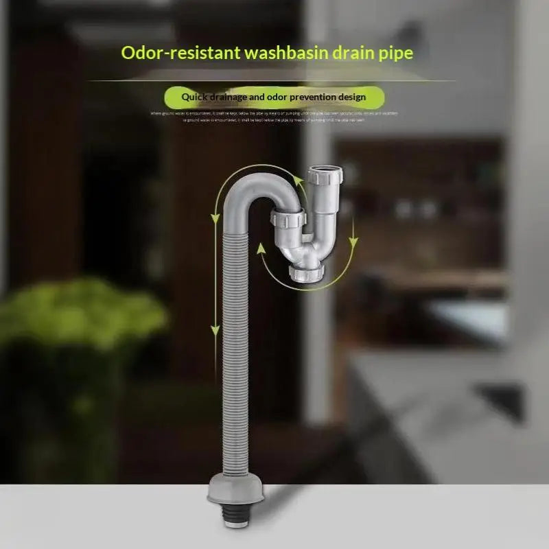 Flexible S-Trap Sink Drain Pipe – Anti-Odor PP Hose 60cm Sink Drain Pipe Richie's