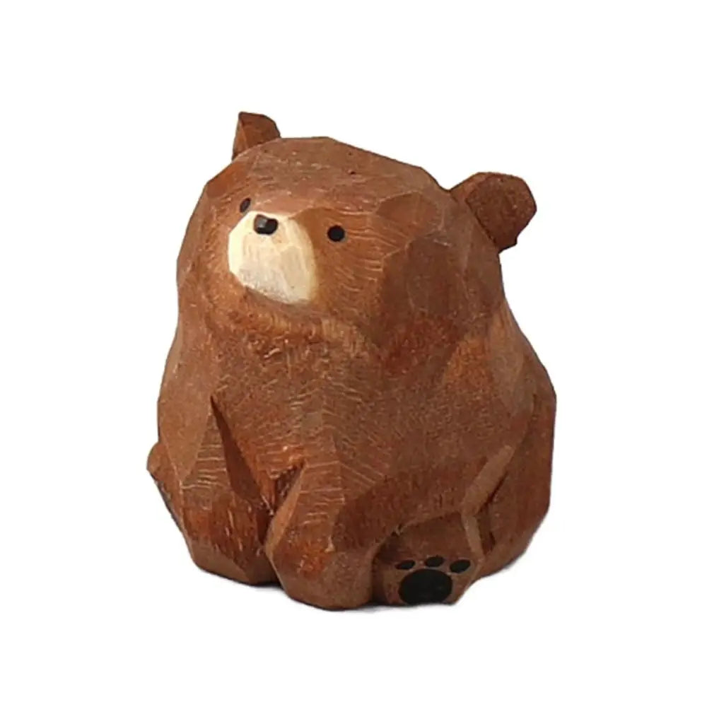 Carved Wooden Animal Figurine – Bear, Cat & Sheep Desk Decor Wooden Figurine Richie's bear 1