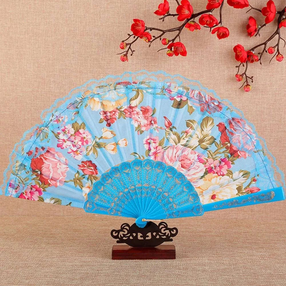 Elegant Foldable Lace Hand Fan – Floral Vintage Dance Party Decorative Hand Fan Richie's Blue
