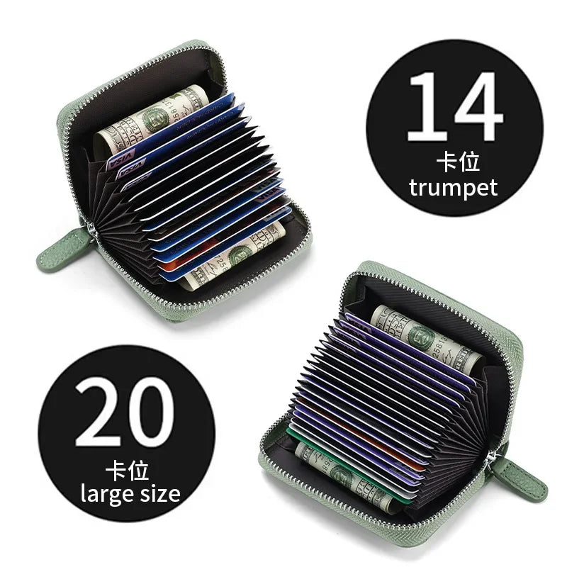 RFID Blocking Leather Card Wallet 14/20 Slots Zipper Coin Purse Card Holder Wallet Richie's