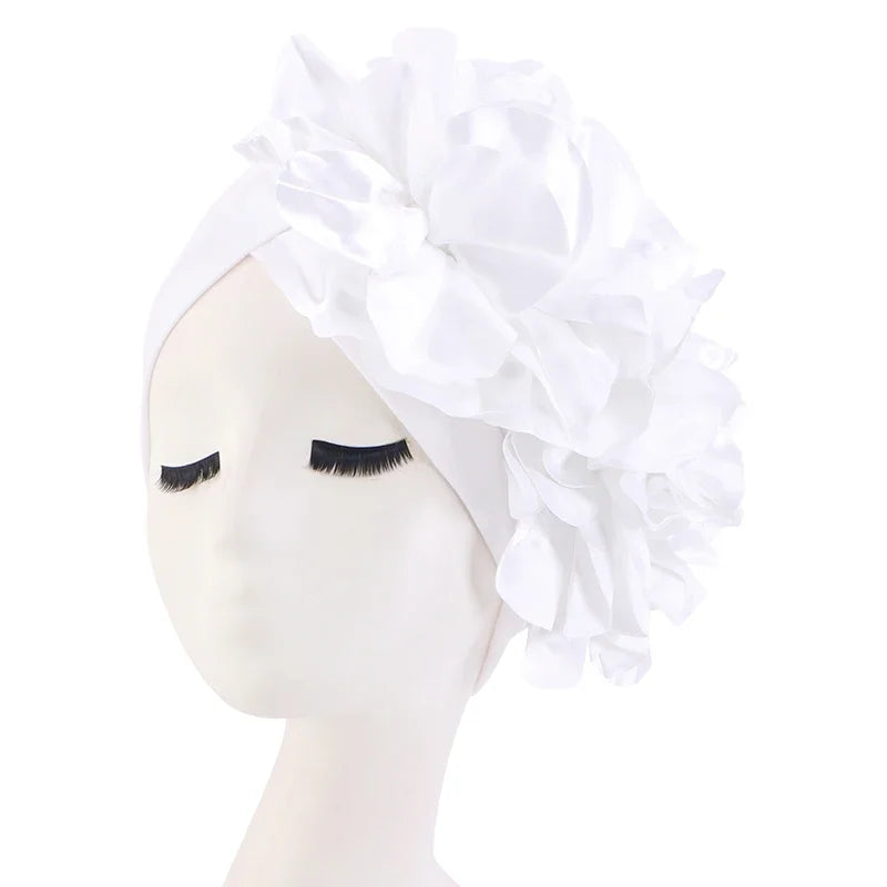 Women's Muslim Hijab Cap Flower Turban Bonnet – 11 Colors Hijab Turban Cap Richie's white One Size