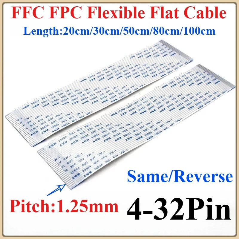 FPC FFC Flexible Flat Cable 1.25mm Pitch AWM 20624 – 2Pcs Flexible Flat Cable Richie's 200mm 18p Width 23.75mm 1.25mm Pitch|Reverse|2Pcs