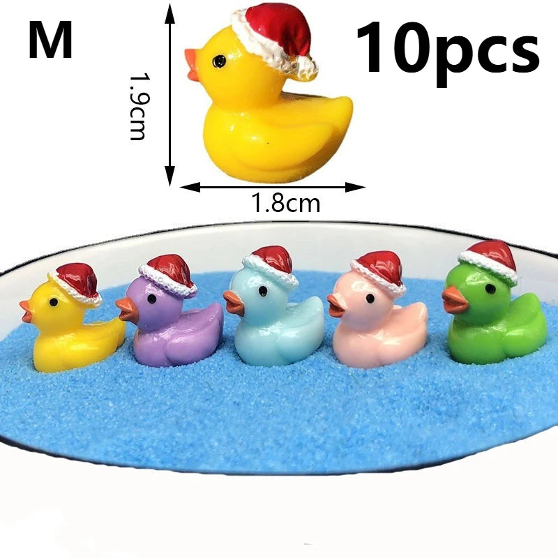 10pcs Miniature Christmas Duck Figurines with Santa Hats Christmas Figurines Richie's mix colors M 10pcs