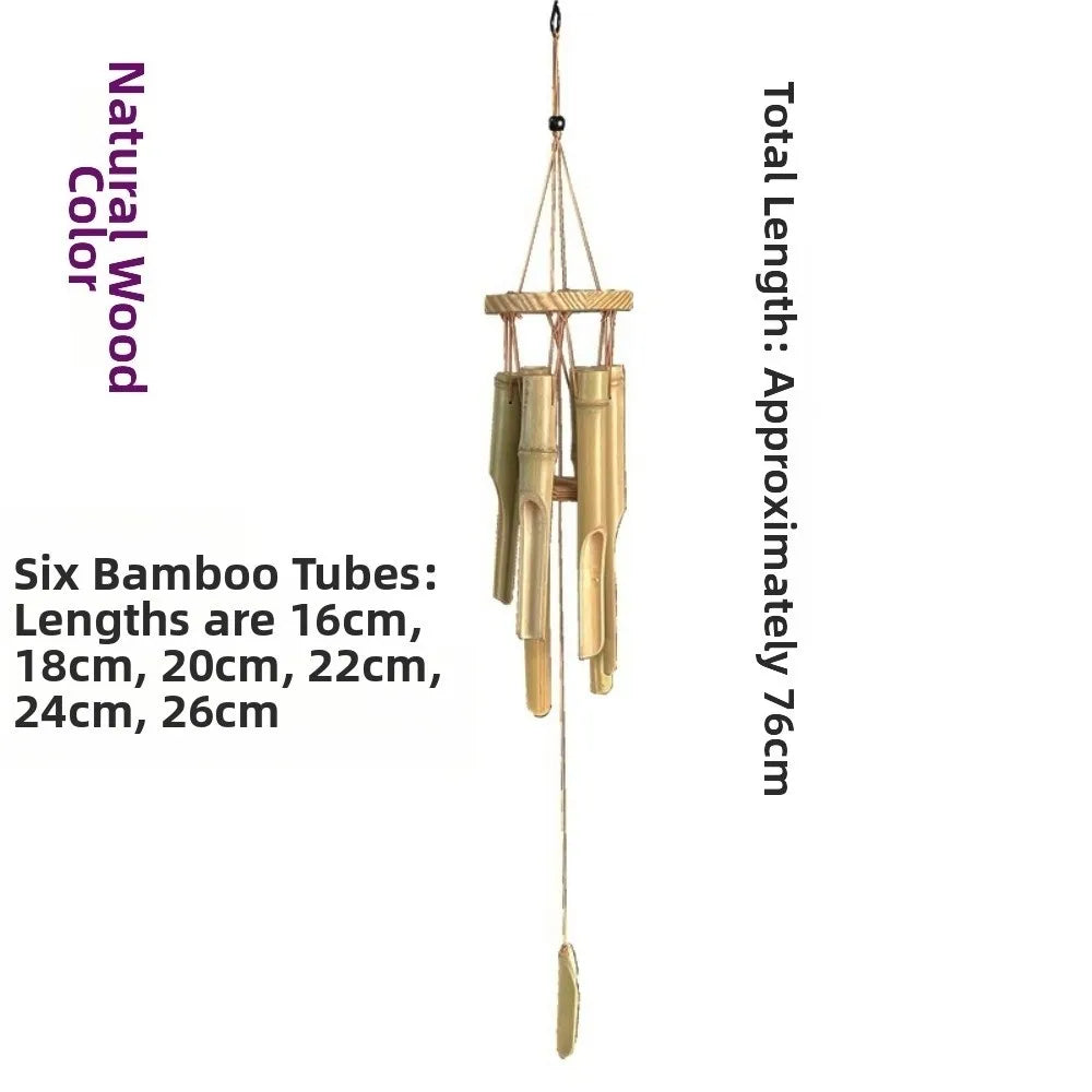 6-Tube Handmade Bamboo Wind Chime – Hand-Carved Garden Decor Bamboo Wind Chime Richie's Beige