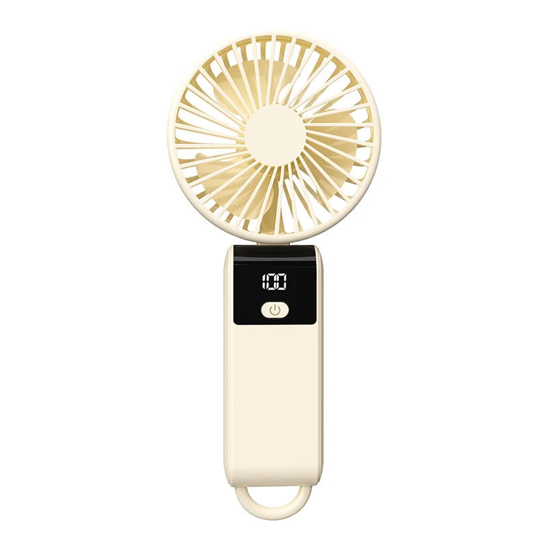 Foldable Handheld Fan USB-C Rechargeable LED Display 5-Speed Handheld Portable Fan Richie's White USB Type-C